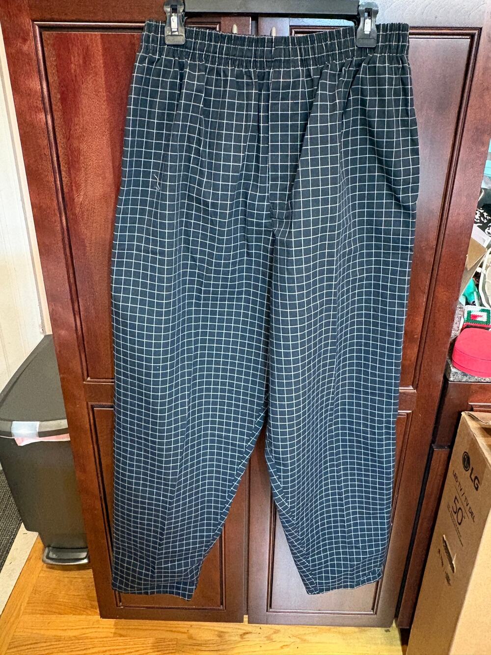 Edwards Ultimate Baggy Chef Pants Black with White Check Drawstring Size L
